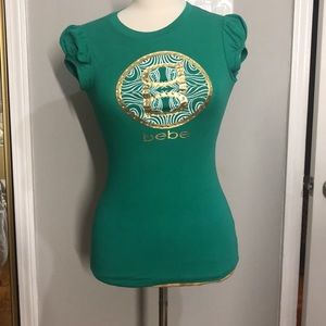 NWOT. Bebe Rhinestone tee. Size Small. Color green.